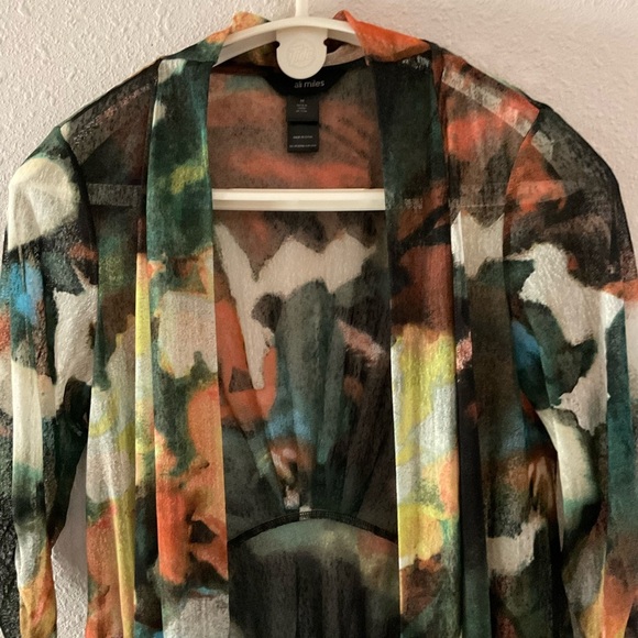 Ali Miles Sheer Kimono Abstract Black Multicolor 3/4 sleeves Women’s Size M - Picture 2 of 13